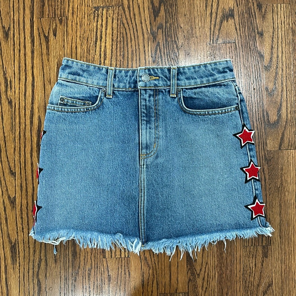 Carmar Denim Jean Skirt with Red Stars on Sides - Size 27